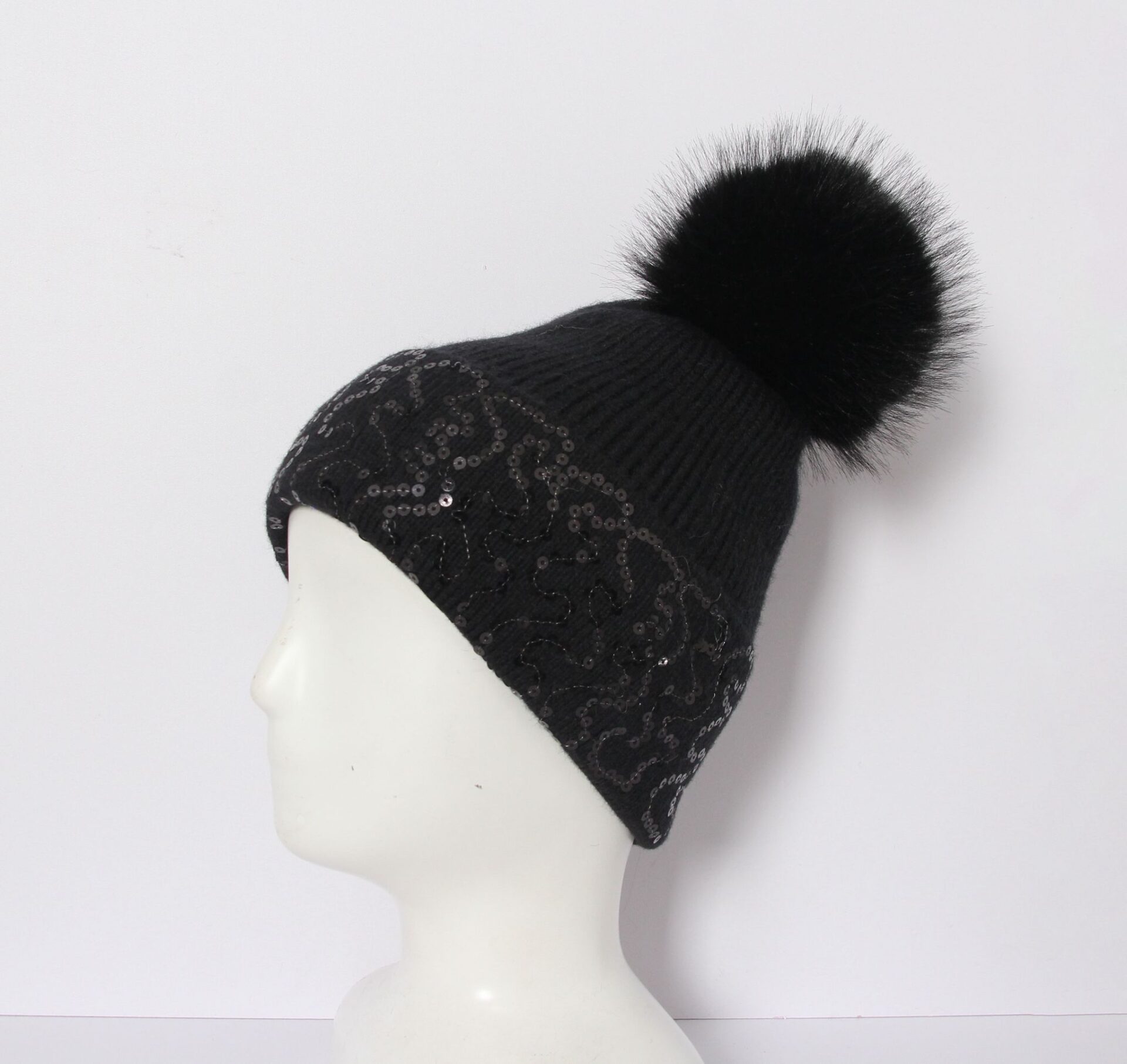 Sequin Trim Sparkle Pom Winter Hat - Image 2