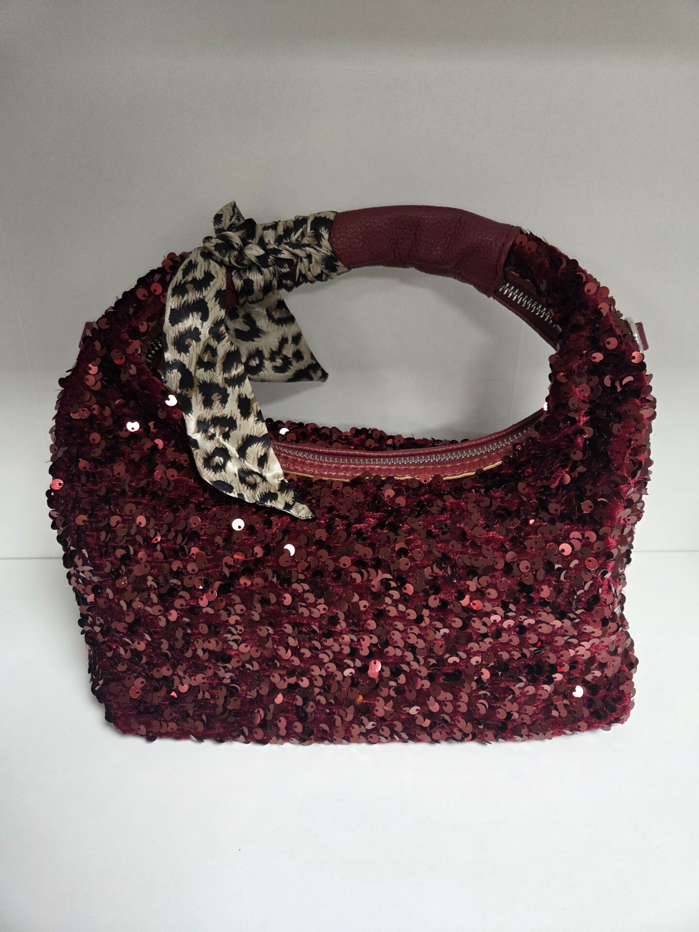 Sequin Shoulder Bag with Leopard Scarf Detail - Image 7