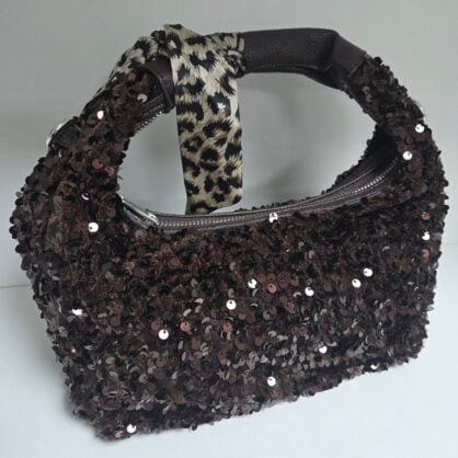 Sequin Shoulder Bag with Leopard Scarf Detail