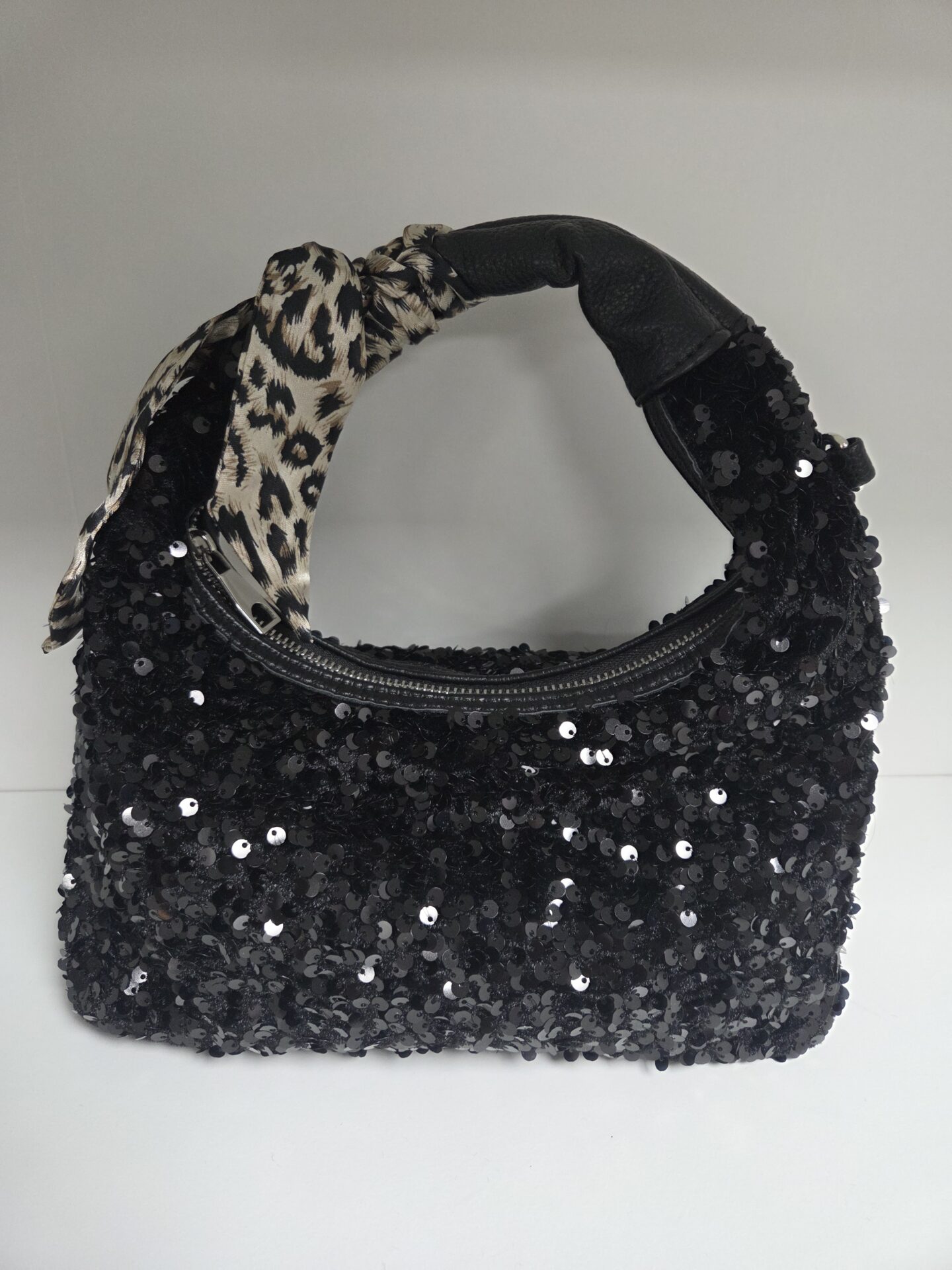 Sequin Shoulder Bag with Leopard Scarf Detail - Image 4