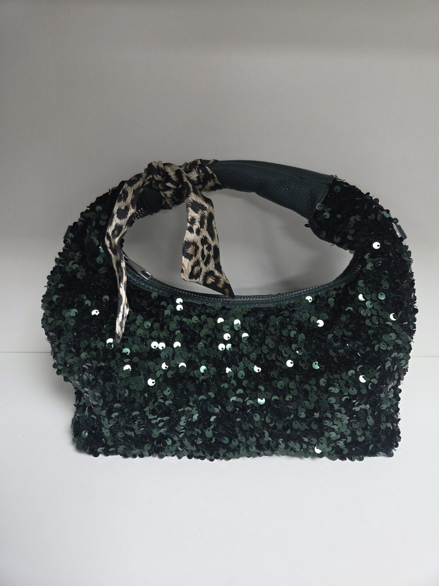 Sequin Shoulder Bag with Leopard Scarf Detail - Image 3