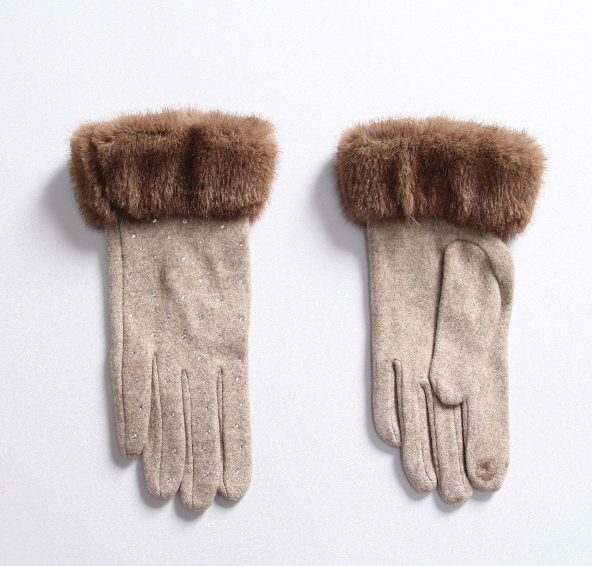 Diamante & Fur Trim Gloves - Image 2