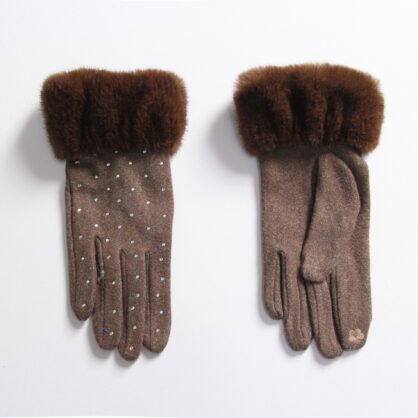Diamante & Fur Trim Gloves