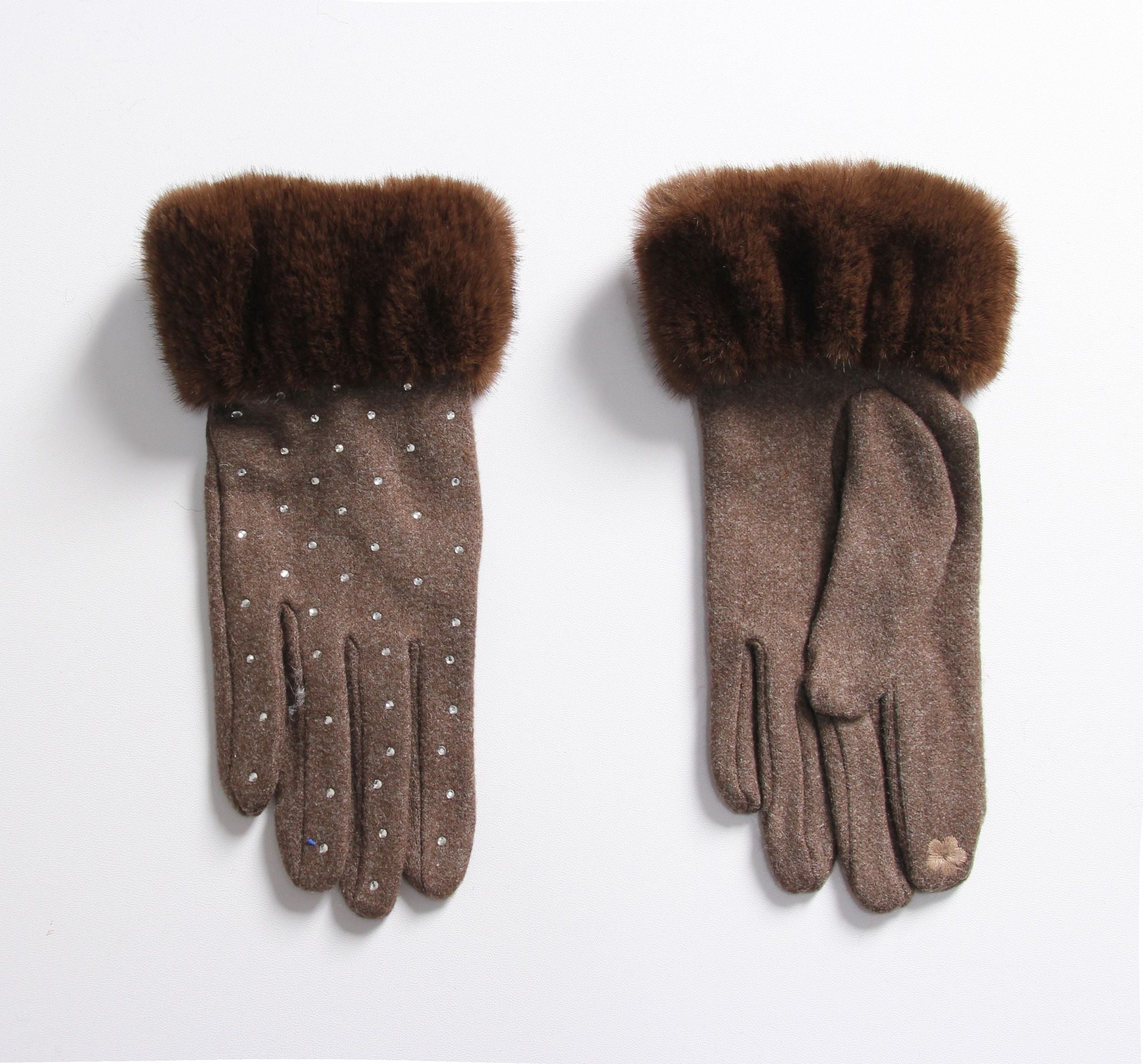 Diamante & Fur Trim Gloves
