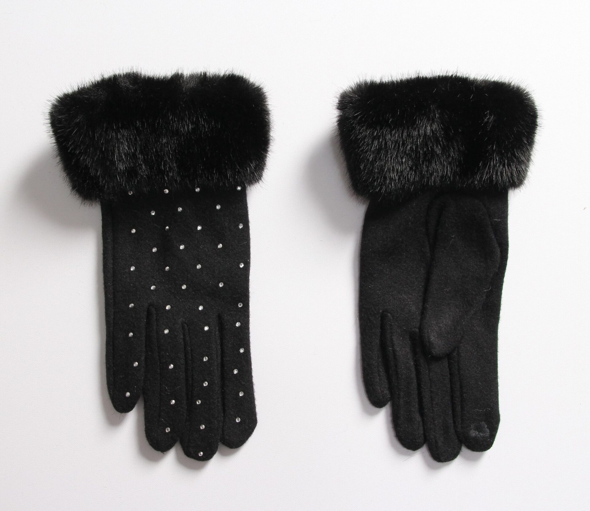Diamante & Fur Trim Gloves - Image 4