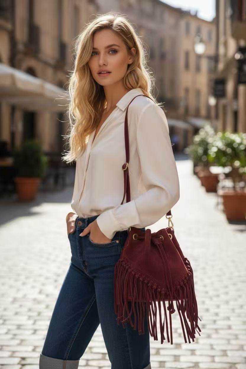 Real Suede Tassel Duffle Bag