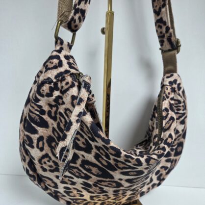 Soft Leopard Print Half Moon Crossbody Bag