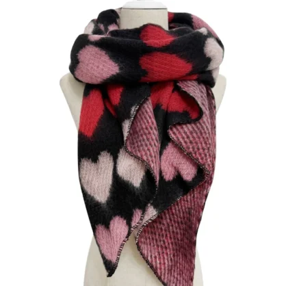 Heart Print Boucle Winter Scarf
