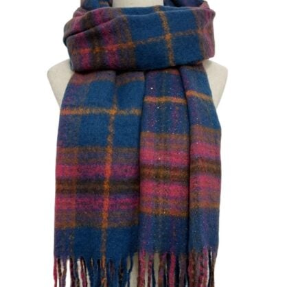 Silver Glitter Check Tassel Scarf