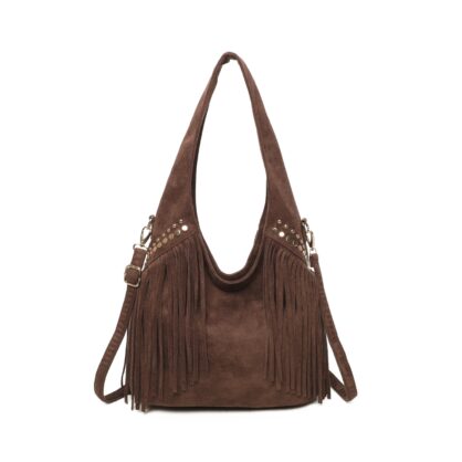 Fringed Suede Style Hobo Shoulder Bag