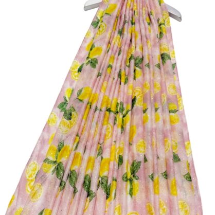 Lemon Print & Gold Foil Frayed Scarf