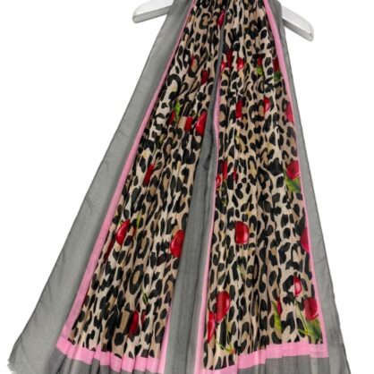 Cherry & Leopard Print Frayed Scarf