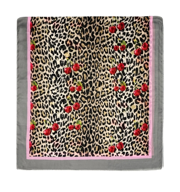 Cherry & Leopard Print Frayed Scarf - Image 3