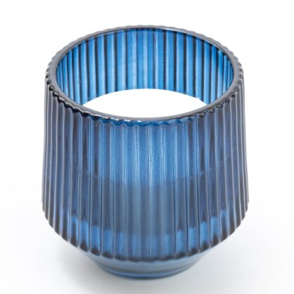 Blue Small Ridged Glass Candle Midnight Pomegranate Scent