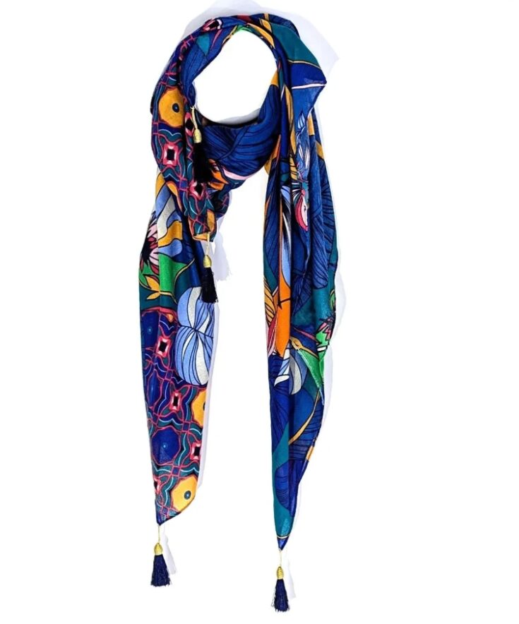 Boho Tassel Statement Scarf – Lightweight Printed Fashion Scarf Colour