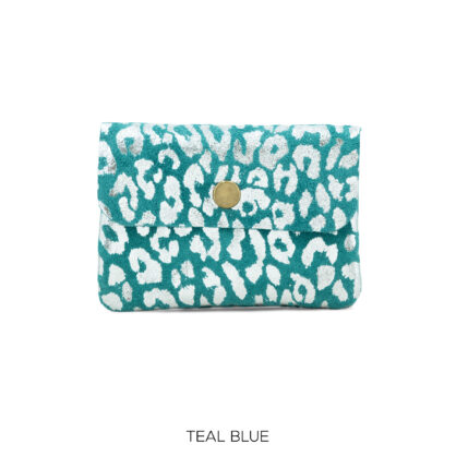 Suede Leather Button Purse Leopard Foil