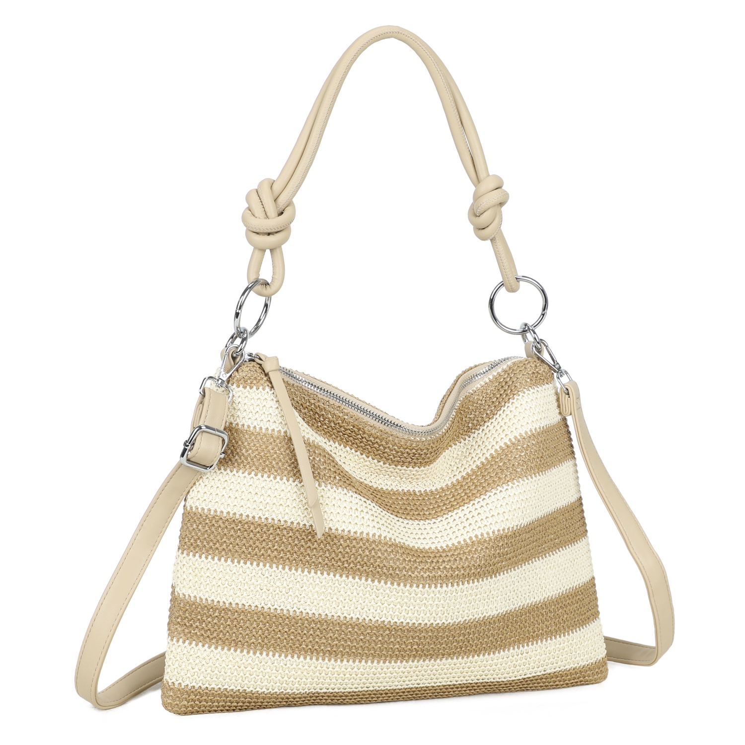 Straw Stripe Shoulder Bag with Knot Handle - Image 9