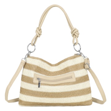 Straw Stripe Shoulder Bag with Knot Handle - Image 2