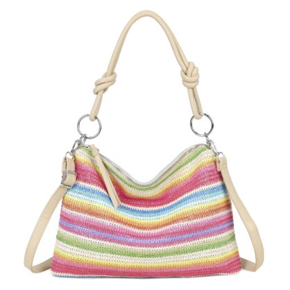 Straw Stripe Shoulder Bag with Knot Handle