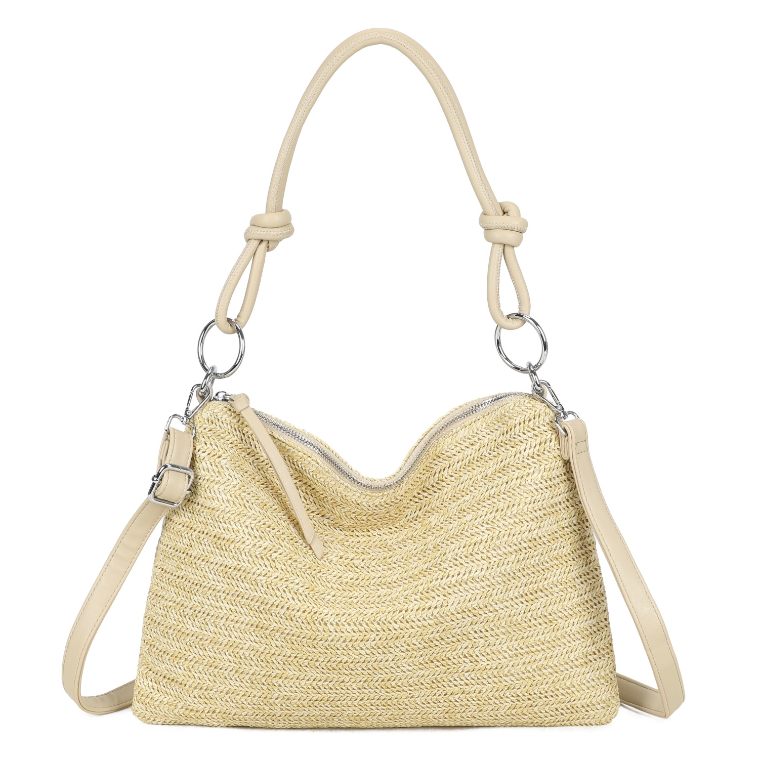 Straw Stripe Shoulder Bag with Knot Handle - Image 11
