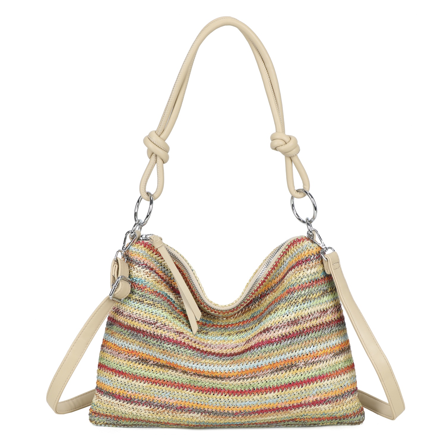 Straw Stripe Shoulder Bag with Knot Handle - Image 7