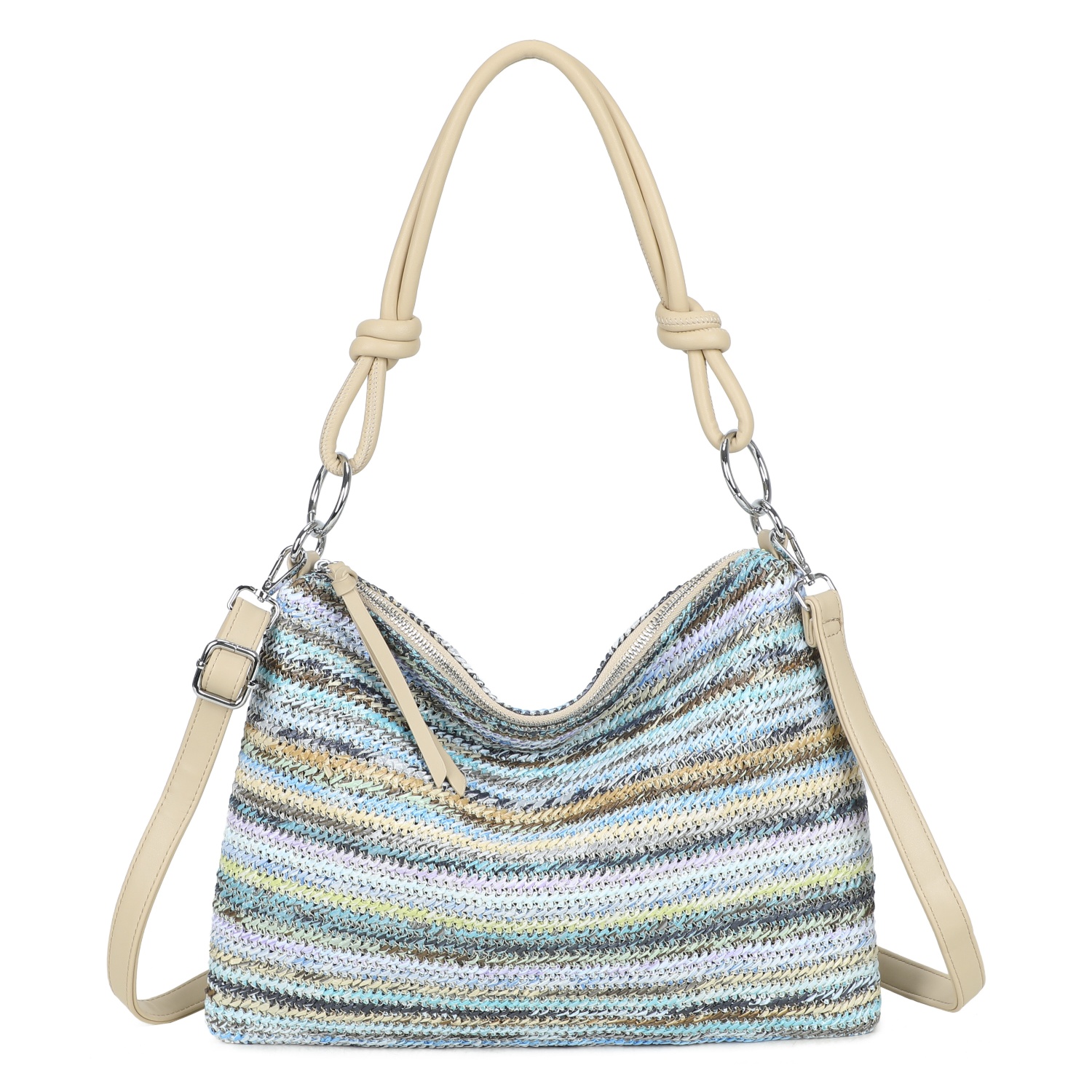 Straw Stripe Shoulder Bag with Knot Handle - Image 8