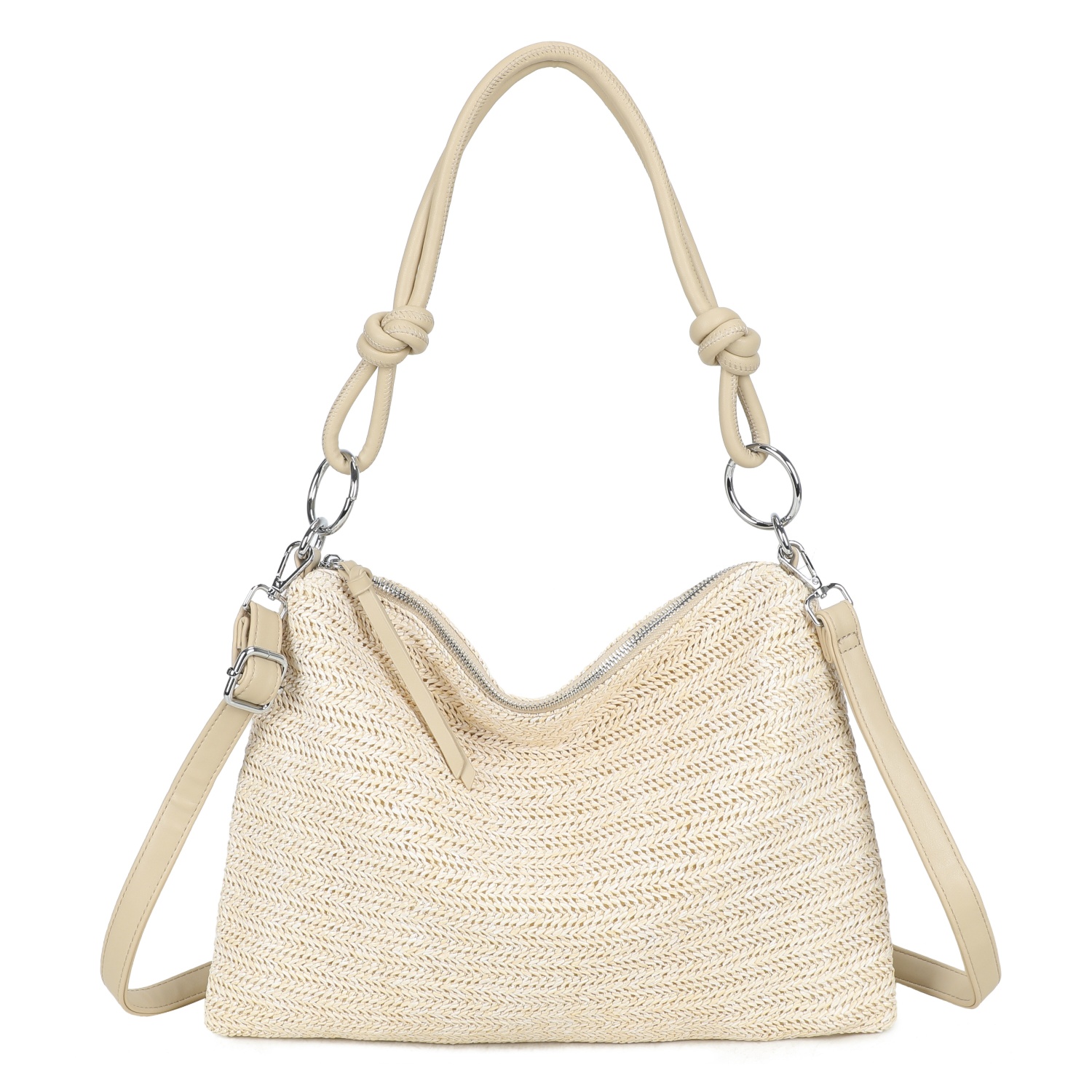 Straw Stripe Shoulder Bag with Knot Handle - Image 10
