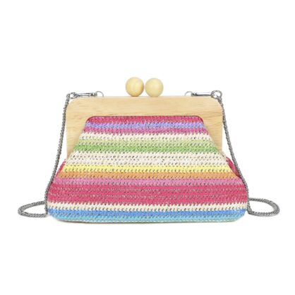 Woven Wooden Frame Clutch Bag