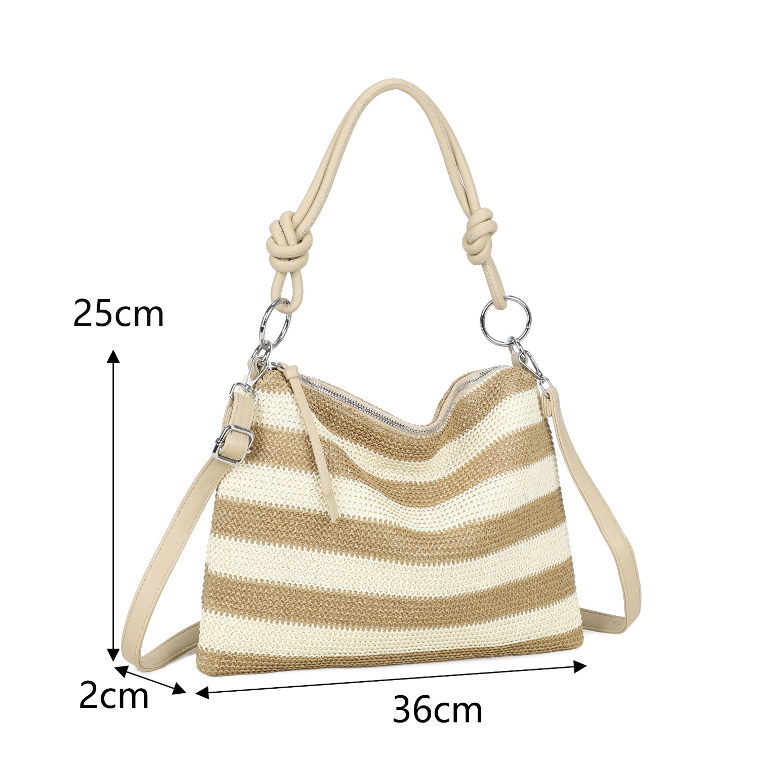 Straw Stripe Shoulder Bag with Knot Handle - Image 5