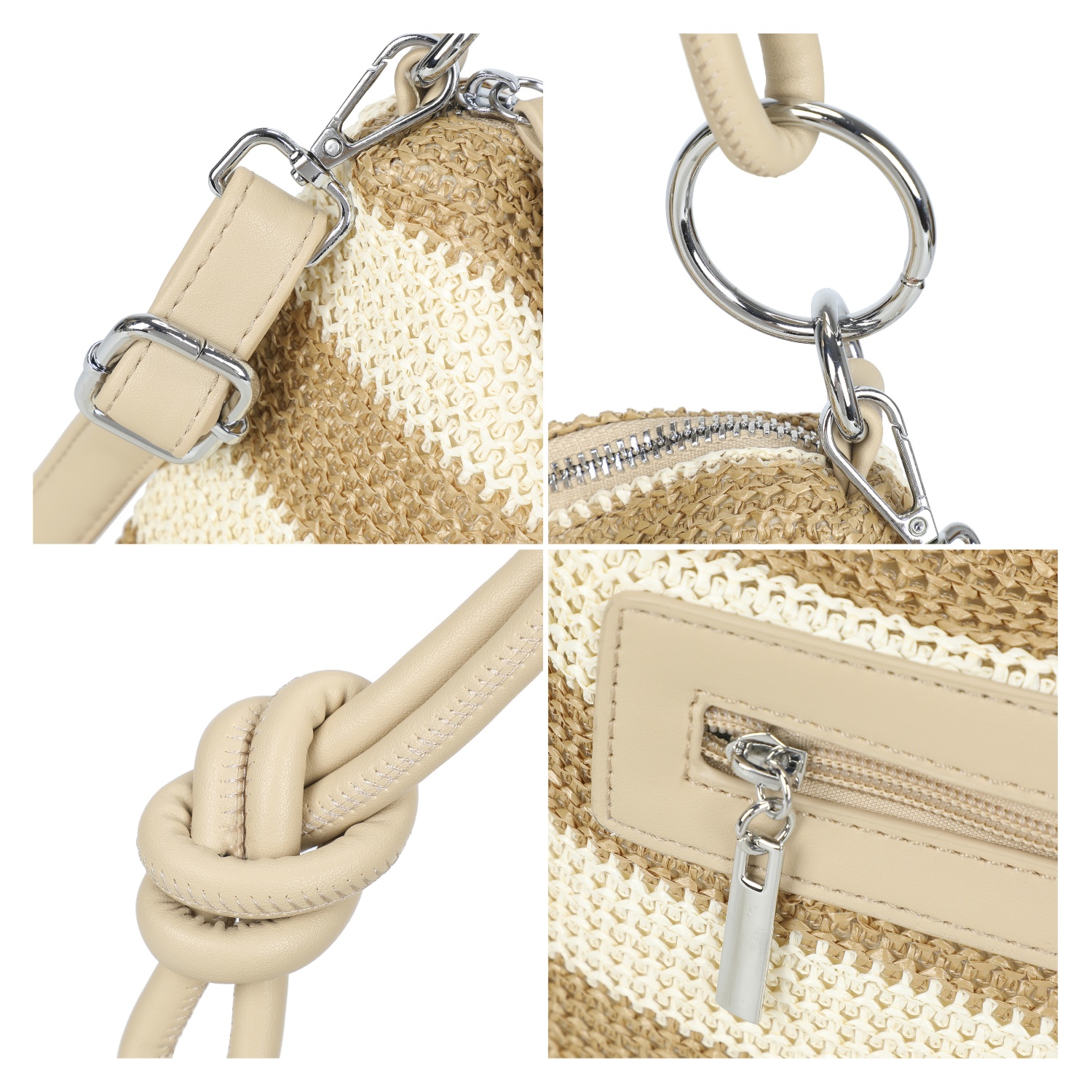 Straw Stripe Shoulder Bag with Knot Handle - Image 3