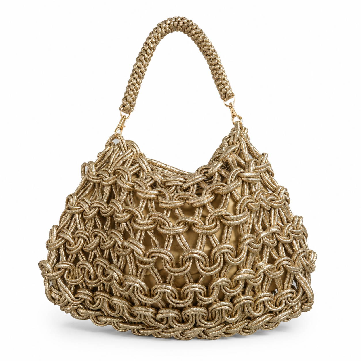 Golden Thread Loopy Crochet Grab Handle Bag - Image 8