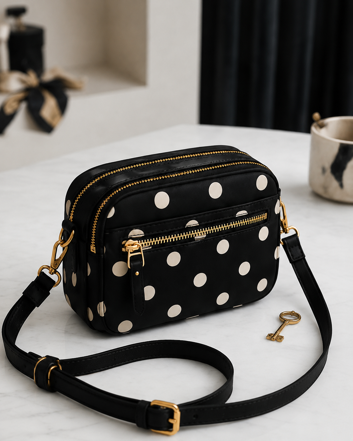 Polka Dot Double Zipped Camera Bag - Image 4