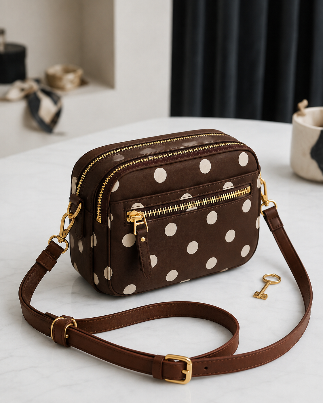 Polka Dot Double Zipped Camera Bag - Image 6