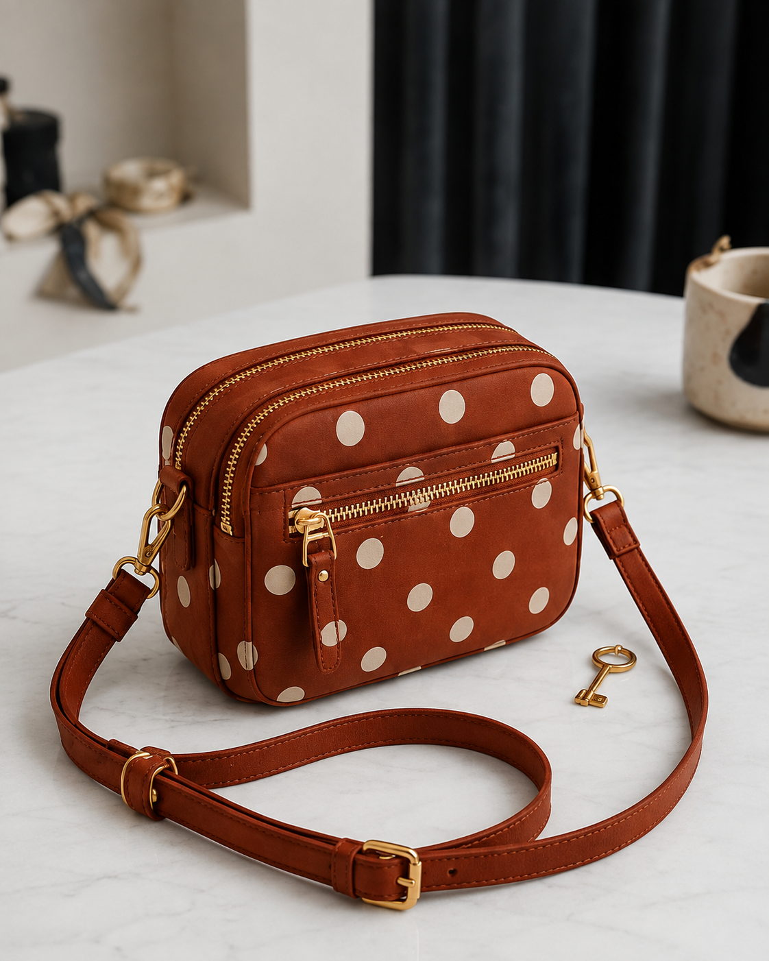 Polka Dot Double Zipped Camera Bag - Image 3