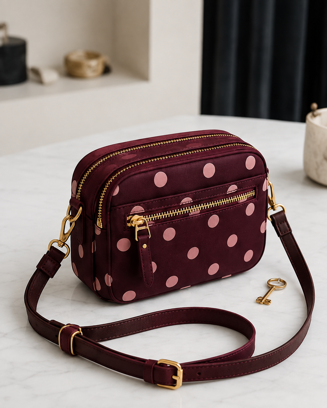 Polka Dot Double Zipped Camera Bag