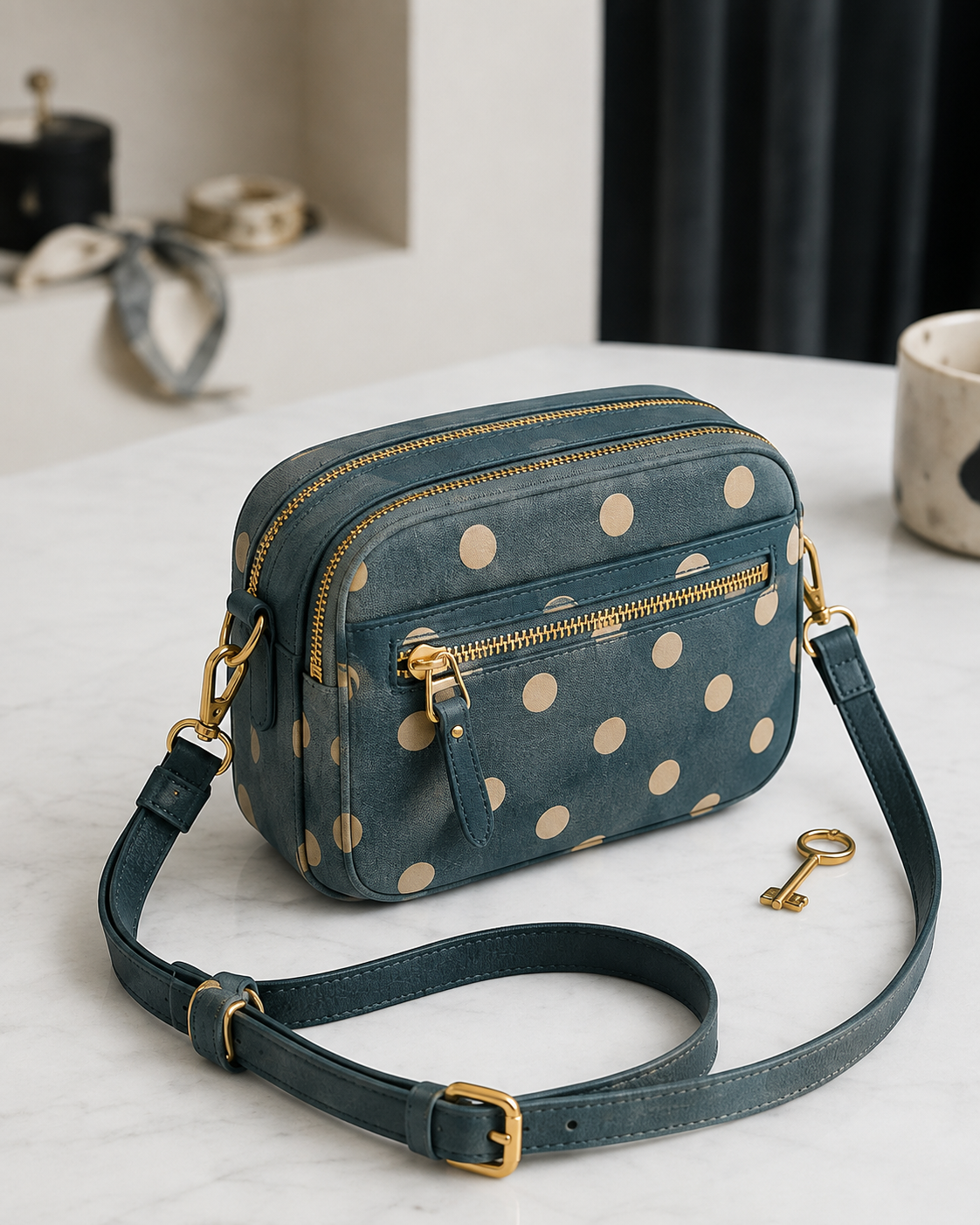 Polka Dot Double Zipped Camera Bag - Image 9