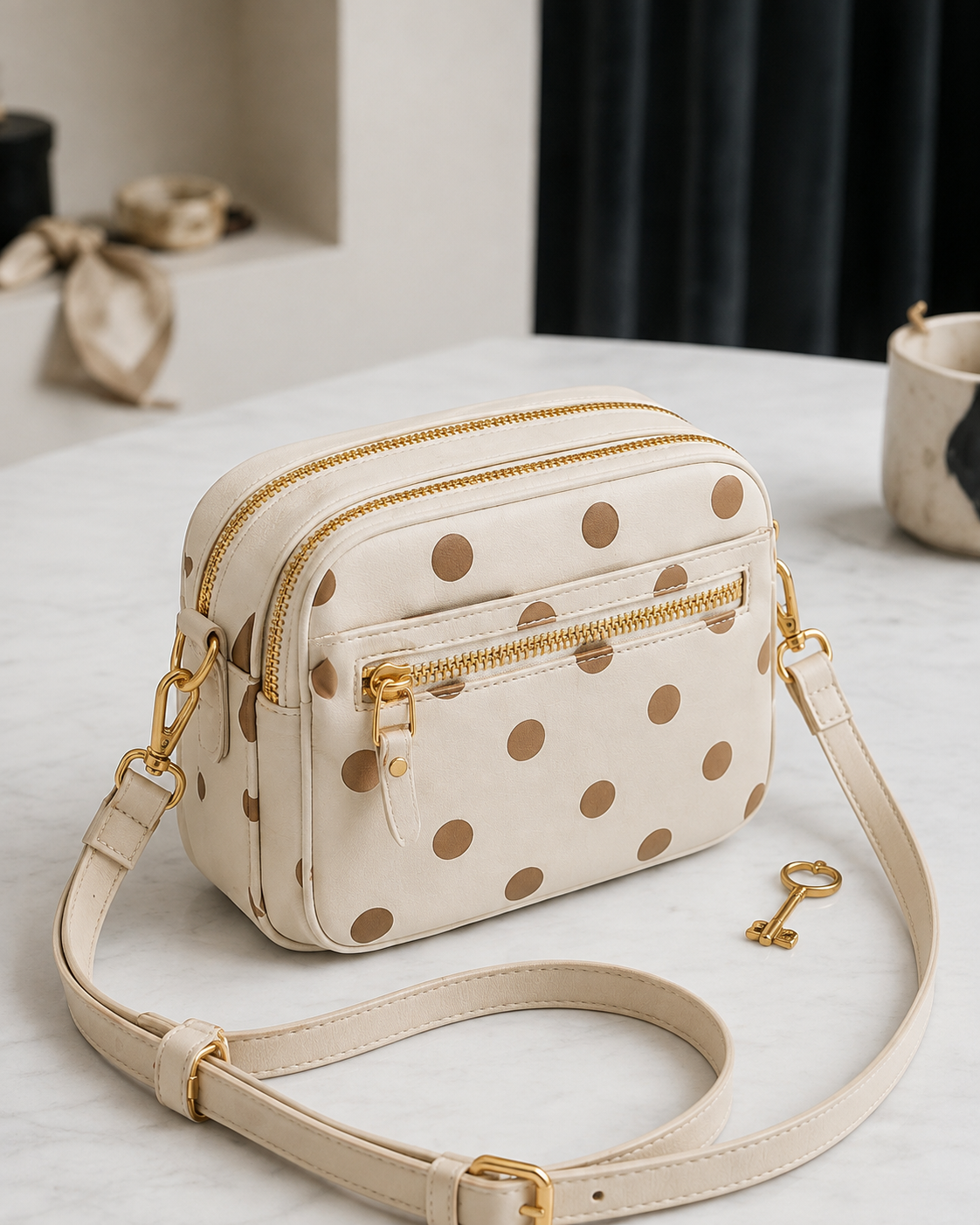 Polka Dot Double Zipped Camera Bag - Image 7