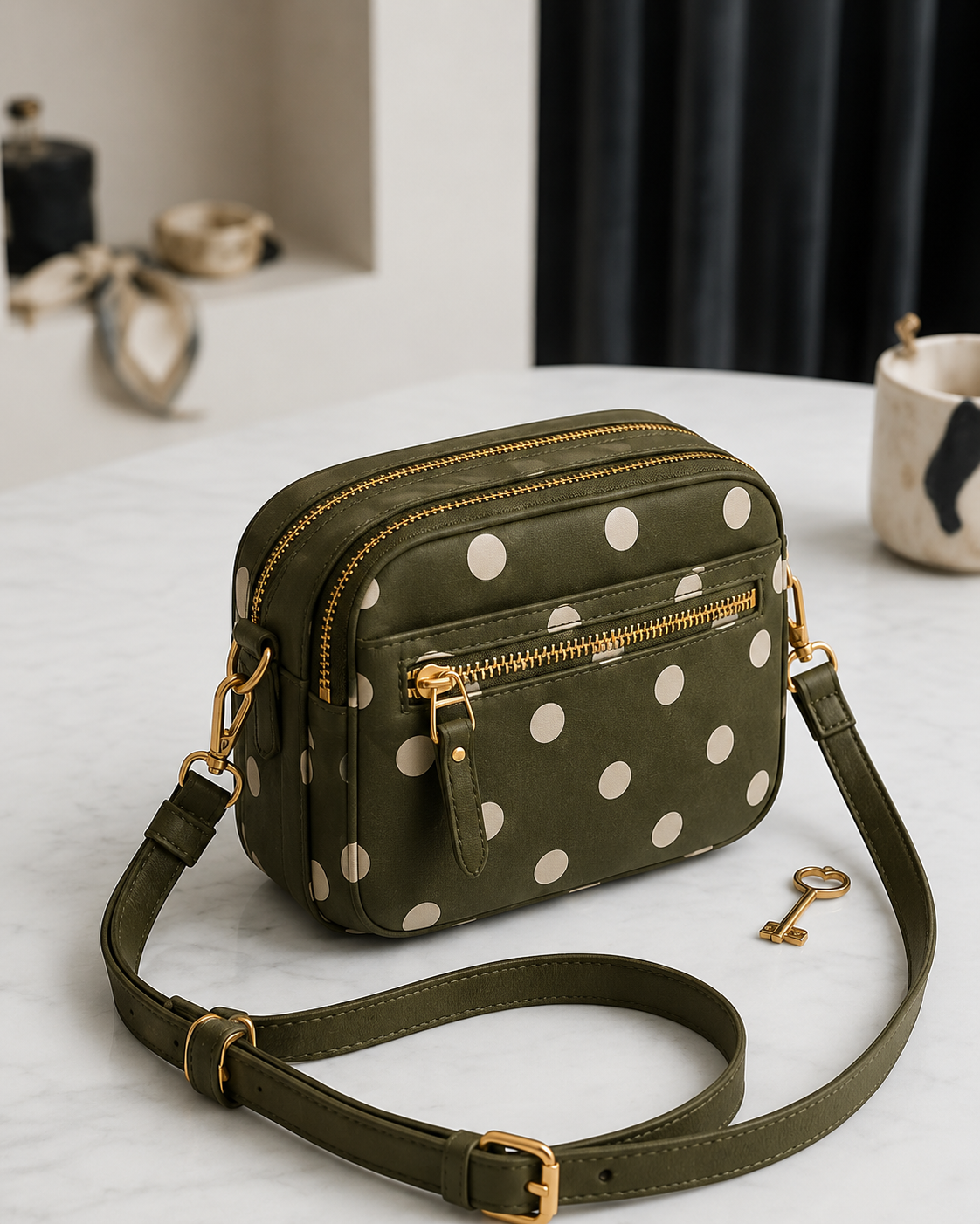 Polka Dot Double Zipped Camera Bag - Image 8