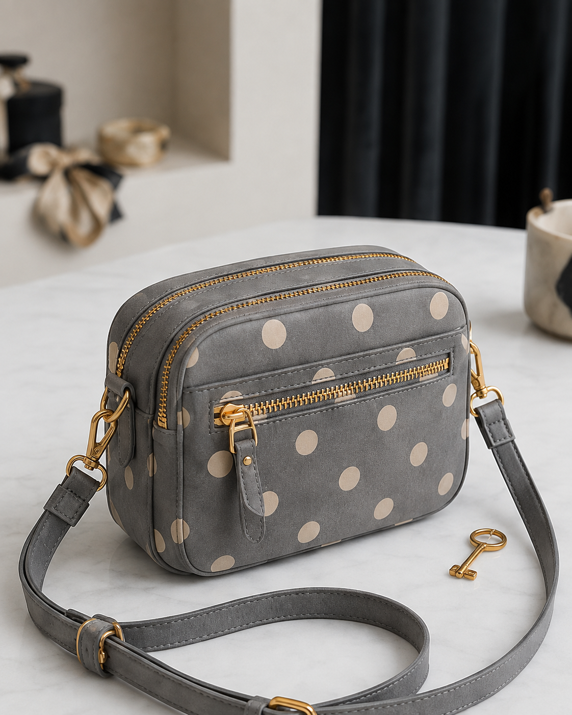 Polka Dot Double Zipped Camera Bag - Image 5