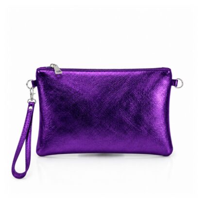 Metallic Leather Clutch Crossbody Bag