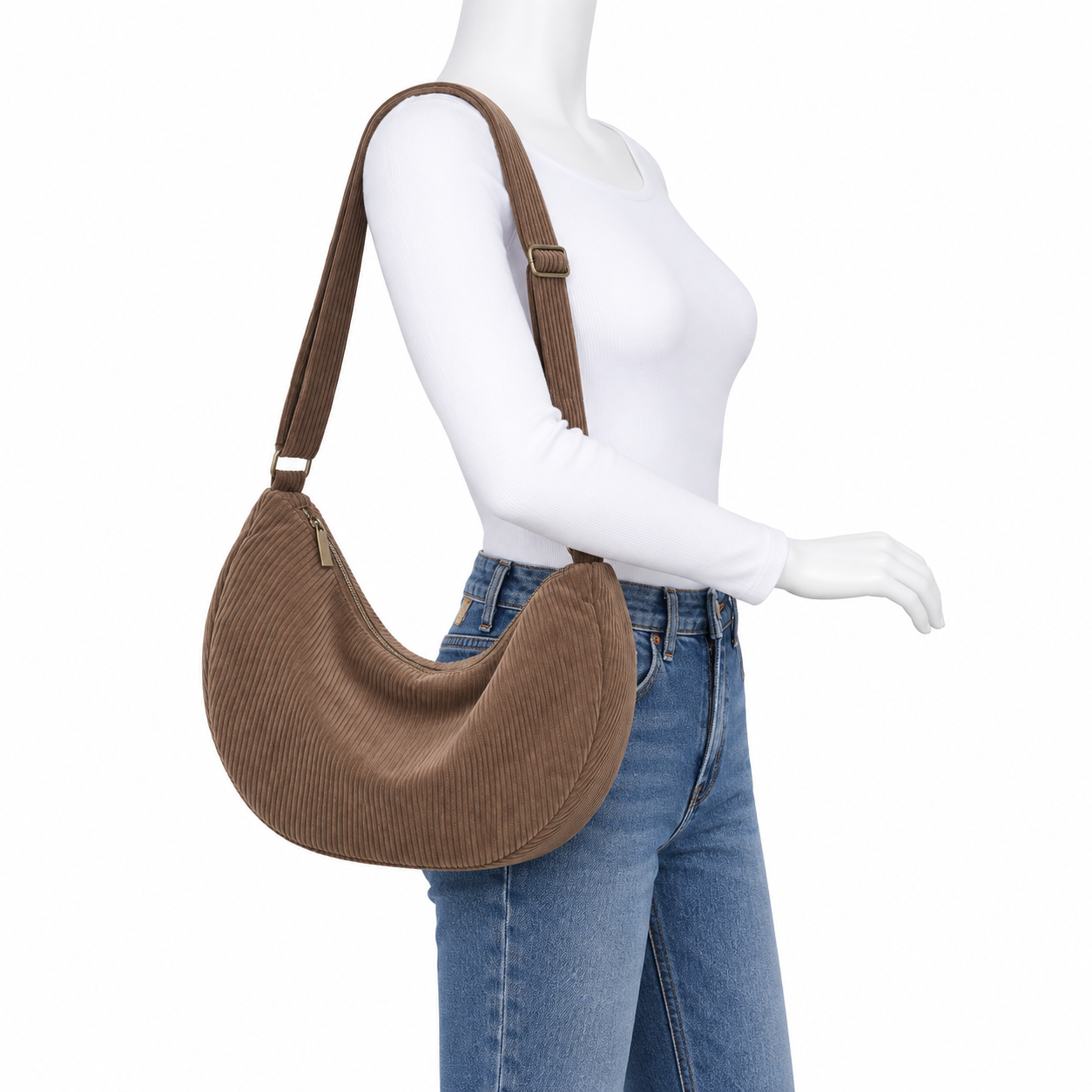 Corduroy Half Moon Dumpling Crossbody Bag - Image 7