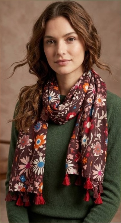 Floral Tassel Scarf - Image 3