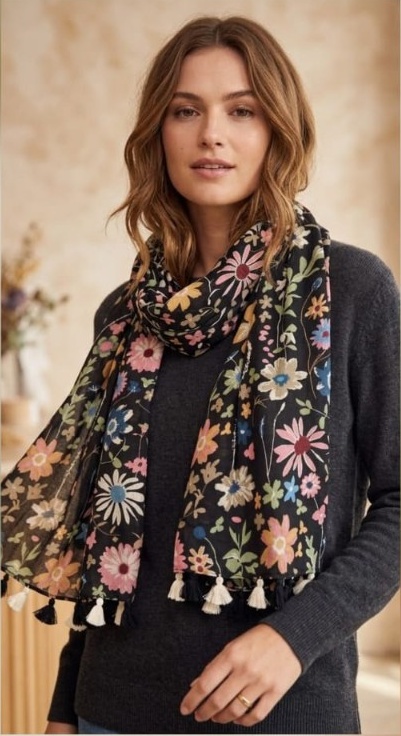 Floral Tassel Scarf