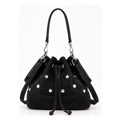 Studded Suedette Drawstring Bucket Bag