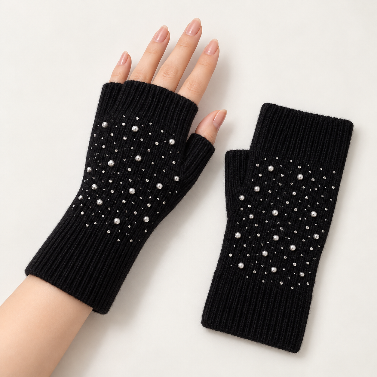 Sparkle Ribbed Fingerless Gloves - Image 5