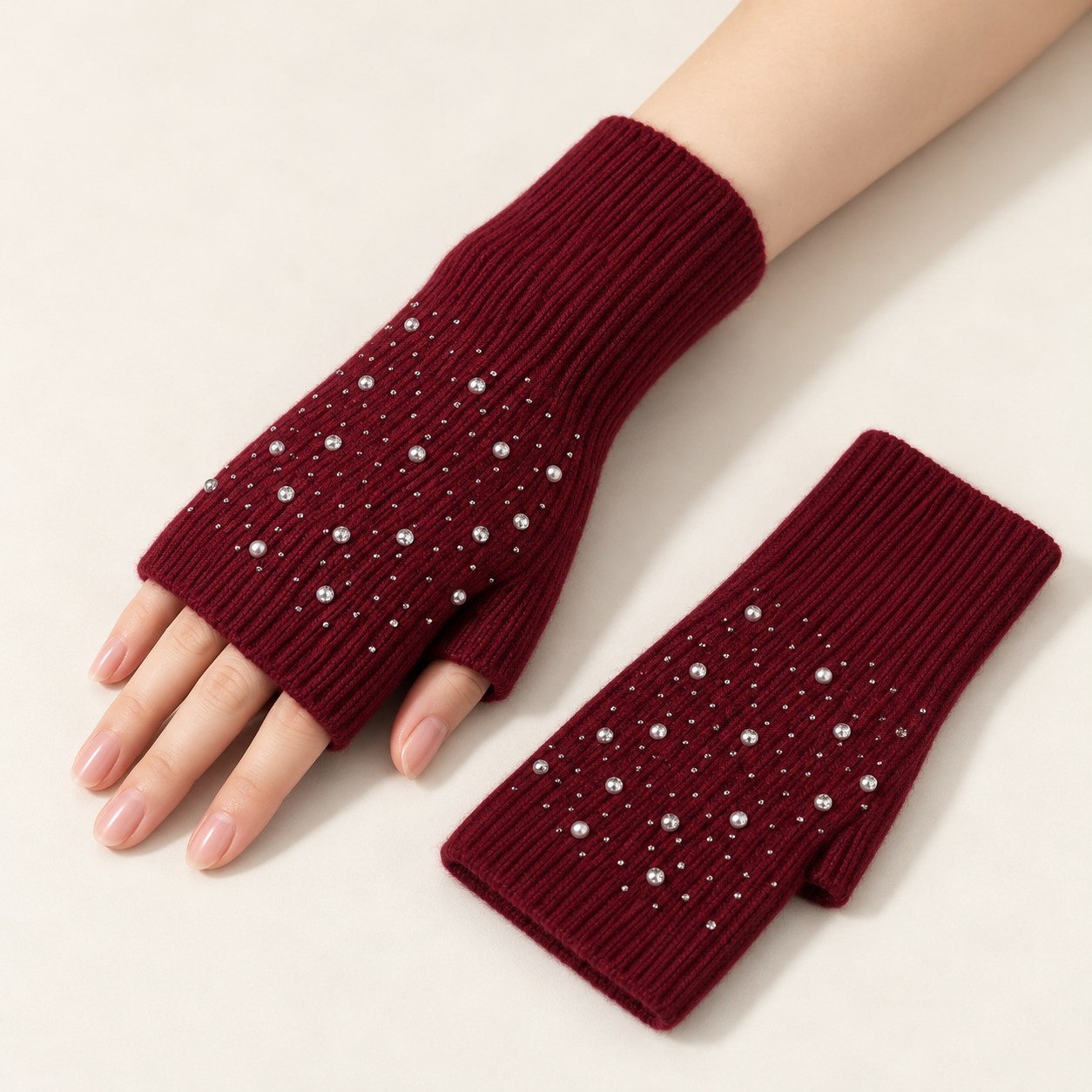 Sparkle Ribbed Fingerless Gloves - Image 4