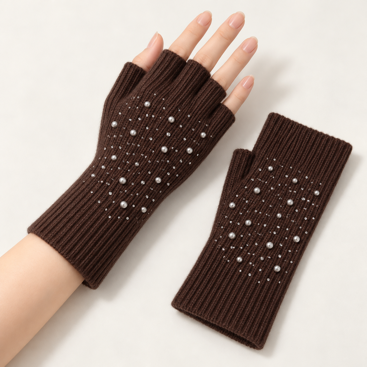 Sparkle Ribbed Fingerless Gloves - Image 3