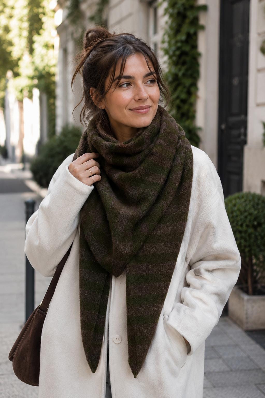 Luxury Striped Triangle Scarf – Wool Blend - Image 4