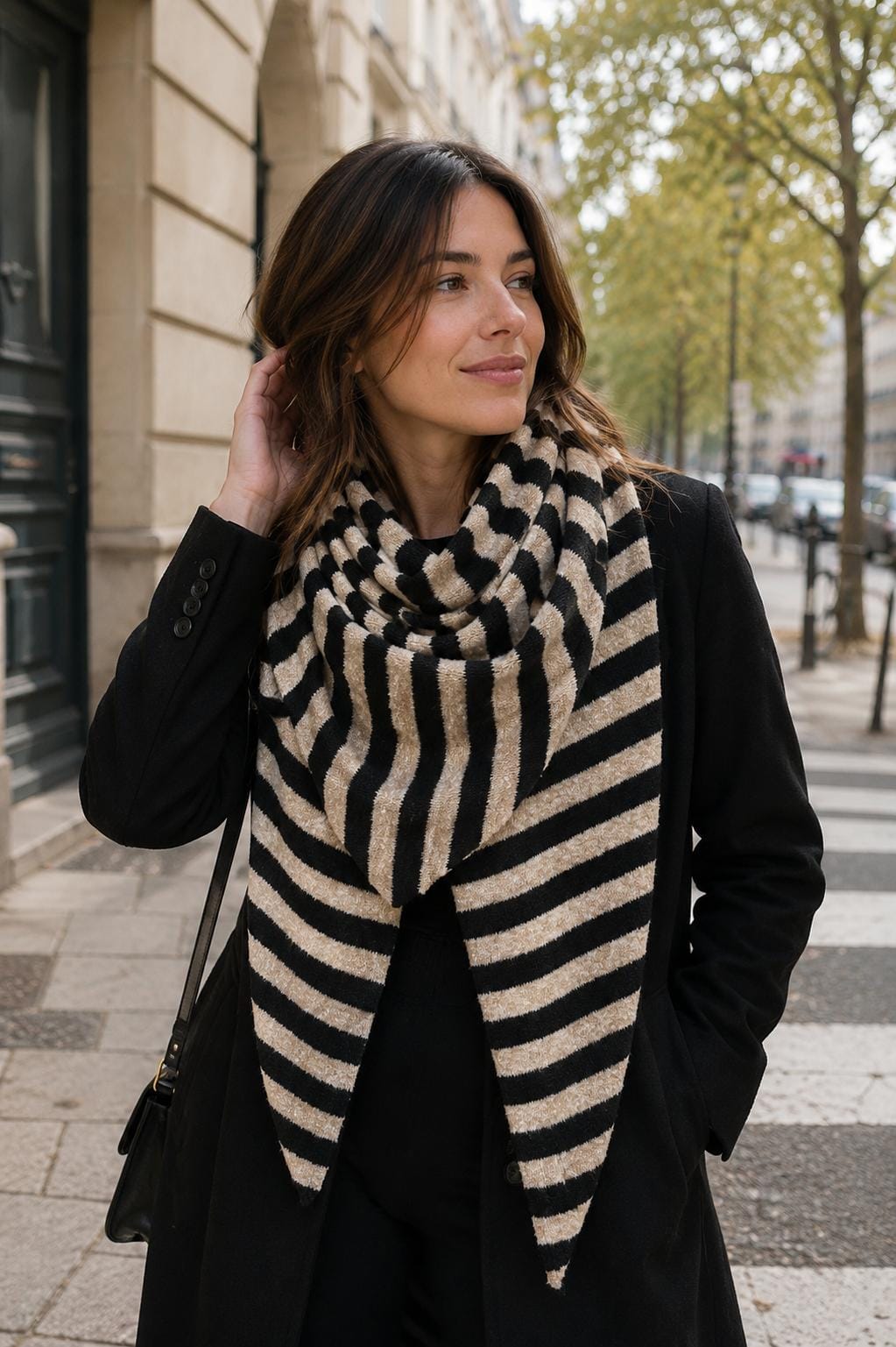 Luxury Striped Triangle Scarf – Wool Blend - Image 3