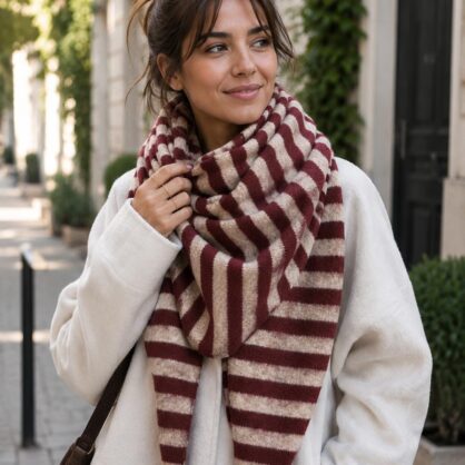 Luxury Striped Triangle Scarf – Wool Blend